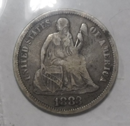 1883 LIBERTY SEATED DIME VF