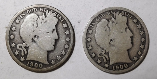 LOT OF TWO 1900-O BARBER HALF DOLLARS G/VG (2 COINS)