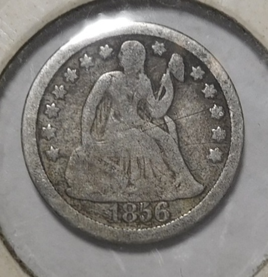 1856 LARGE DATE LIBERTY SEATED DIME VG SCRATCHED