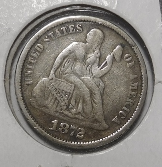 1872 LIBERTY SEATED DIME VF