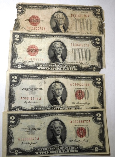 LOT OF FOUR MIXED DATE $2.00 NOTES (4 NOTES)