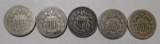 LOT OF FIVE SHIELD NICKELS AVE. CIRC. (5 COINS)