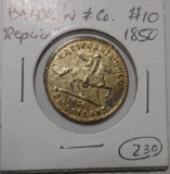 1850 BALDWIN & CO $10.00 GOLD 