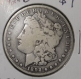 1892-O MORGAN DOLLAR VG