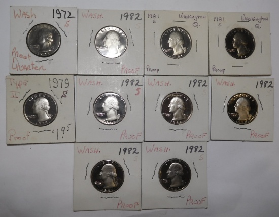 LOT OF TEN CLAD PROOF WASHINGTON QTRS. (10 COINS)