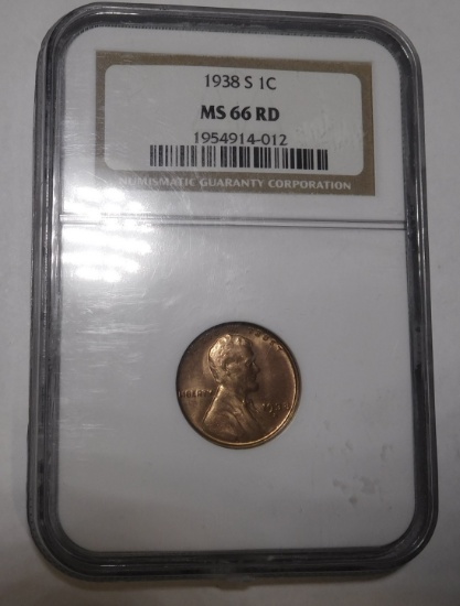 1938-S LINCOLN CENT NGC MS-66 RED