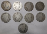 LOT OF NINE MIXED DATE/MINT BARBER QUARTERS AVE. CIRC. (9 COINS)