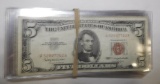 LOT OF TWENTY FIVE 1963 $5.00 FEDERAL NOTES AVE. CIRC. (25 NOTES)
