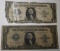 LOT OF TWO 1923 $1.00 SILVER CERTIFICATE NOTES STAINED/TAPED (2 NOTES)