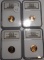 LOT OF FOUR MISC. DATE PROOF LINCOLN CENTS NGC PF-69 RED UC (4 COINS)