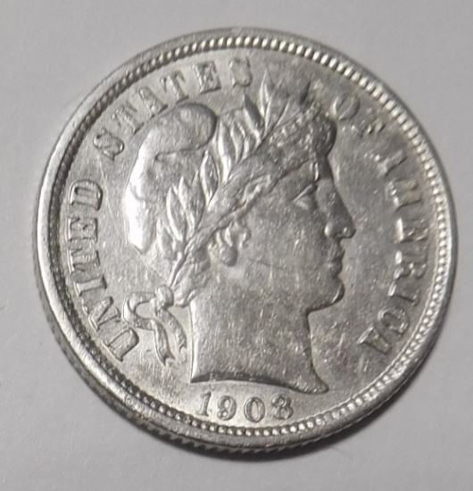 1908-D BARBER DIME CH AU