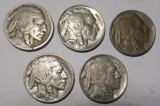 LOT OF FIVE MISC. DATE BUFFALO NICKELS VG-AU (5 COINS)
