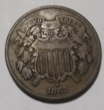 1865 TWO CENTS F/VF (180 DEGREE REV ROTATED DIES)