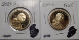 LOT OF 2003-S & 2009-S SACAGAWEA PROOF DOLLARS (2 COINS)