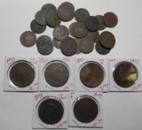 LOT OF APPROX. THIRTY CULL COINS INCL. SIX LARGE CENTS (30 COINS)