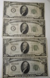LOT OF FOUR 1928-B $10.00 FEDERAL RESERVE NOTES F/VF (4 NOTES)