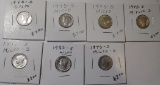 LOT OF SEVEN 1945 MICRO-S MERCURY DIMES AU/UNC (7 COINS)