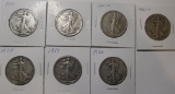 LOT OF SEVEN MIXED DATE WALKER HALF DOLLARS AVE. F/VF (7 COINS)