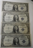 LOT OF FOUR MISC. 1935 $1.00 SILVER CERTIFICATE NOTES XF/AU (4 NOTES)