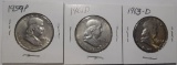 LOT OF 1959-P, 1961-D & 1963-D FRANKLIN HALF DOLLARS CH AU (3 COINS)