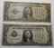 LOT OF TWO 1928-A $1.00 SILVER CERTIFICATES AVE. CIRC. (2 NOTES)
