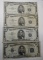 LOT OF FOUR $5.00 SILVER CERTIFICATES AVE. CIRC. (4 NOTES)
