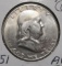 1951-S FRANKLIN HALF DOLLAR CHOICE AU-58