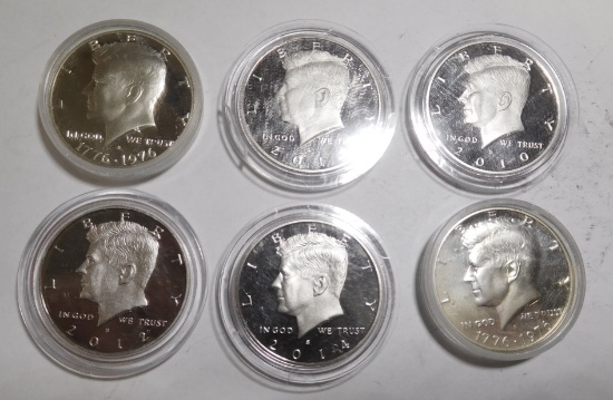 LOT OF SIX CLAD PROOF KENNEDY HALF DOLLARS (6 COINS)