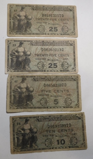 LOT OF FOUR SERIES 481 MILITARY SCRIP NOTES (4 NOTES)