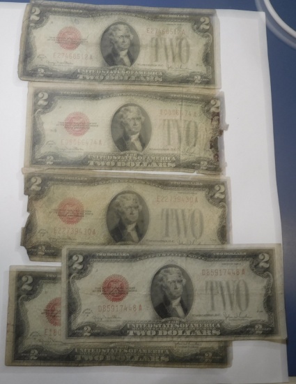 LOT OF FIVE 1928 $2.00 NOTES AVE. CIRC. (5 NOTES)