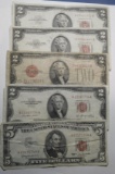 LOT OF FOUR $2.00 NOTES & $5.00 FEDERAL NOTE (5 NOTES)