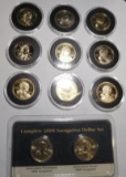 LOT OF NINE SACAGAWEA DOLLARS AND 2008 DOLLAR SET (10 PIECES)