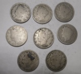 LOT OF EIGHT LIBERTY NICKELS AVE. CIRC. (8 COINS)