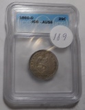 1860-O LIBERTY SEATED QUARTER ICG AU-58