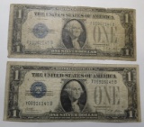 LOT OF TWO 1928-A $1.00 SILVER CERTIFICATES AVE. CIRC. (2 NOTES)