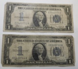 LOT OF TWO 1934 $1.00 SILVER CERTIFICATES AVE. CIRC. (TEARS)