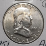 1951-S FRANKLIN HALF DOLLAR CHOICE AU-58