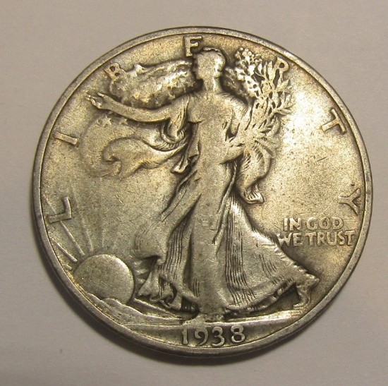 1938-D WALKER HALF DOLLAR F/VF