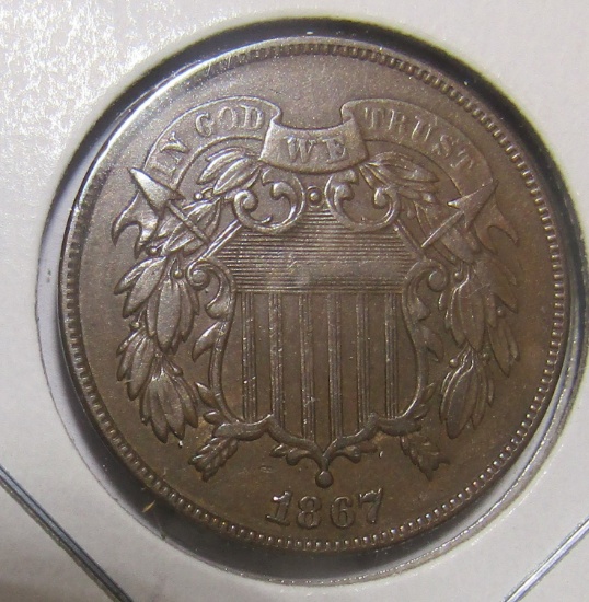 1867 TWO CENTS XF/AU