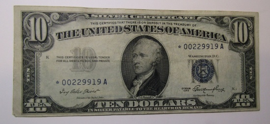 1953 $10.00 STAR SILVER CERTIFICATE NOTE XF/AU
