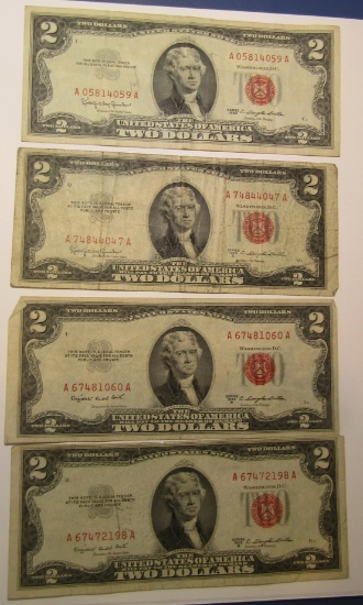 LOT OF ELEVEN $2.00 NOTES AVE. CIRC. (11 NOTES)