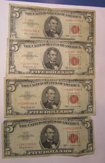 LOT OF FOURTEEN 1963 $5.00 FEDERAL STAR NOTES VG-AU (14 NOTES)
