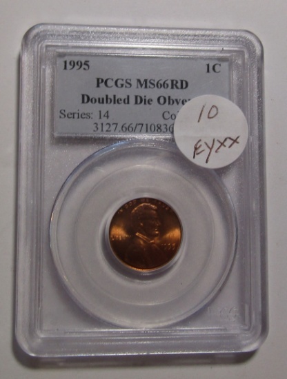 1995 LINCOLN CENT DOUBLED DIE OBVERSE PCGS MS-66 RED