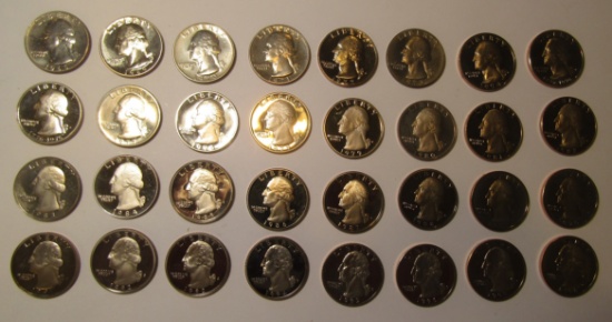 LOT OF THIRTY TWO CLAD GEM PROOF WASHINGTON QUARTERS 1968-1998 (32 COINS)