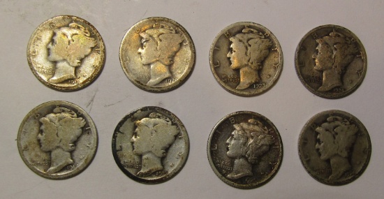 LOT OF EIGHT MISC. DATE MERCURY DIMES GOOD-XF (8 COINS)