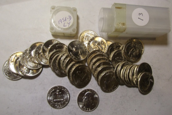 1958-D WASHINGTON QUARTER GEM BU ROLL (40 COINS)