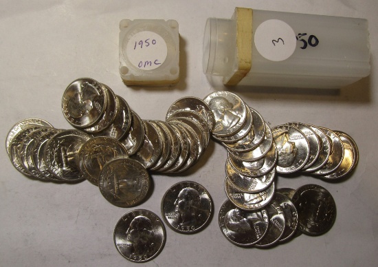 1950 WASHINGTON QUARTER GEM BU ROLL (40 COINS)