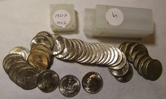 1951-D WASHINGTON QUARTER GEM BU ROLL (40 COINS)