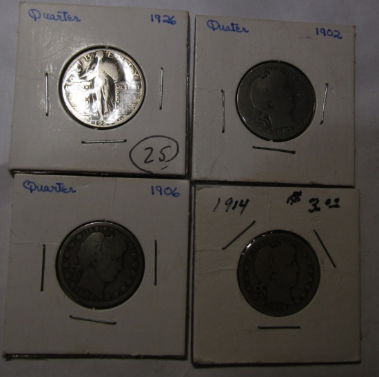 LOT OF THREE BARBER & ONE 1926 S.L. QUARTERS AVE. CIRC. (4 COINS)