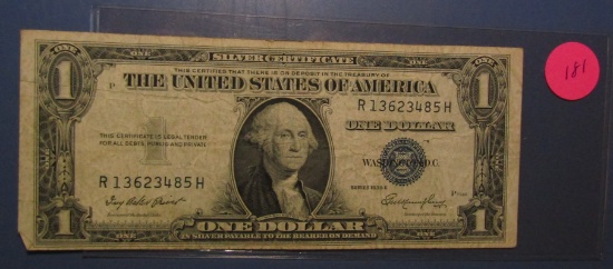 1935-E $1.00 SILVER CERTIFICATE NOTE VG/FINE